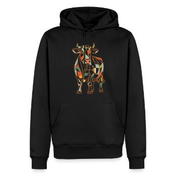 Géométrique Ferme Animal Graphique Vache Colorée - Sweat à capuche Premium bio Homme - noir - Devant - Nico (187cm)