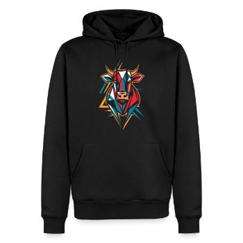 Geometrische Bauernhoftier Grafik Bunte Kuh - Männer Premium Bio Hoodie - Schwarz - Vorne - Nico (187cm)