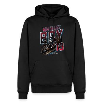 13e anniversaire de motocross - Sweat à capuche Premium bio Homme - noir - Devant - Nico (187cm)