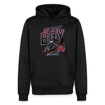 14e anniversaire de motocross - Sweat à capuche Premium bio Homme - noir - Devant - Nico (187cm)