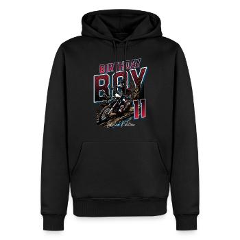11e anniversaire de motocross - Sweat à capuche Premium bio Homme - noir - Devant - Nico (187cm)
