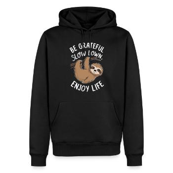 Sei Dankbar, Entspanne Dich, Genieße Das Leben - - Männer Premium Bio Hoodie - Schwarz - Vorne - Nico (187cm)