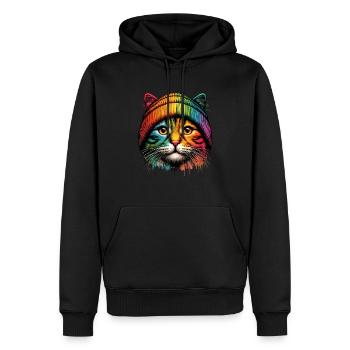 Katze Beanie Regenbogen Katzenmama Cool Lustig - Männer Premium Bio Hoodie - Schwarz - Vorne - Nico (187cm)