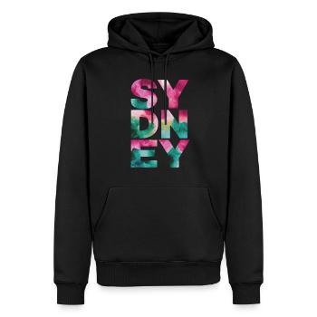 Sydney Souvenir Bunt Aquarell Stil - Männer Premium Bio Hoodie - Schwarz - Vorne - Nico (187cm)