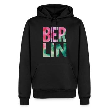 Berlin Souvenir Aquarell Schriftzug - Männer Premium Bio Hoodie - Schwarz - Vorne - Nico (187cm)
