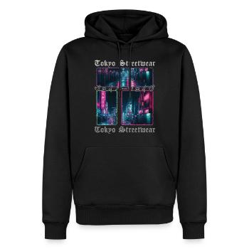Vaporwave Aesthetics Japon Tokyo Streetwear - Sweat à capuche Premium bio Homme - noir - Devant - Nico (187cm)