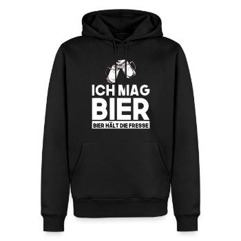 Ich mag Bier bier hält die Fresse - Männer Premium Bio Hoodie - Schwarz - Vorne - Nico (187cm)