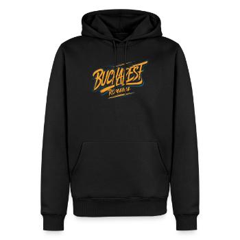 Mémoire souvenir de Varsovie Pologne - Sweat à capuche Premium bio Homme - noir - Devant - Nico (187cm)