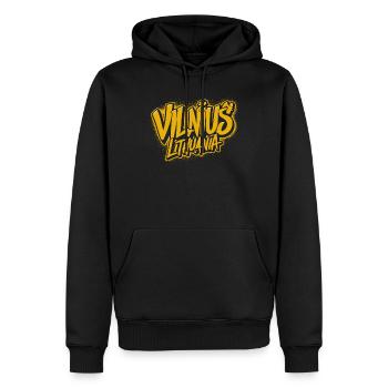 Lettrage souvenir de Vilnius Lituanie - Sweat à capuche Premium bio Homme - noir - Devant - Nico (187cm)