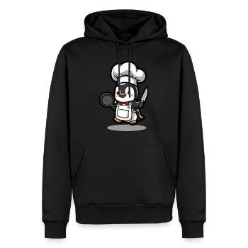 Cooking penguin with pan and knife - Men’s Premium Organic Hoodie - black - Front - Nico (187cm)