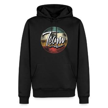 Team - Männer Premium Bio Hoodie - Schwarz - Vorne - Nico (187cm)