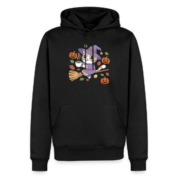 Chat mignon d’Halloween avec chapeau de sorcière et citrouilles - Sweat à capuche Premium bio Homme - noir - Devant - Nico (187cm)