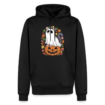 Halloween Cat Ghost on Pumpkin with - Men’s Premium Organic Hoodie - black - Front - Nico (187cm)