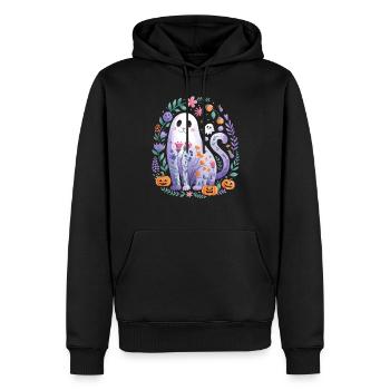 Chat mignon d'Halloween avec des citrouilles et des fleurs - Sweat à capuche Premium bio Homme - noir - Devant - Nico (187cm)