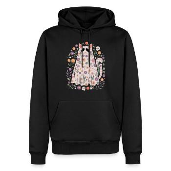 Joli chat fantôme d'Halloween avec des fleurs - Sweat à capuche Premium bio Homme - noir - Devant - Nico (187cm)