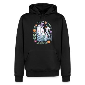 Halloween Geisterkatze Mit Hexenhut Und Blüten - Männer Premium Bio Hoodie - Schwarz - Vorne - Nico (187cm)