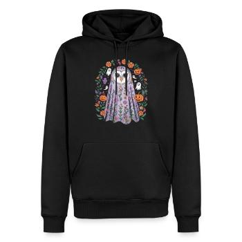 Chouette d'Halloween avec des fleurs et des citrouilles - Sweat à capuche Premium bio Homme - noir - Devant - Nico (187cm)
