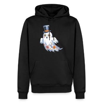Fantôme d'Halloween avec chapeau haut de forme et motif floral - Sweat à capuche Premium bio Homme - noir - Devant - Nico (187cm)