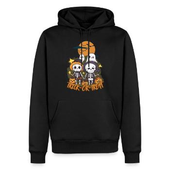 Cute Skeletons Trick-or-Treat Unisex Kids T-shirt - Men’s Premium Organic Hoodie - black - Front - Nico (187cm)