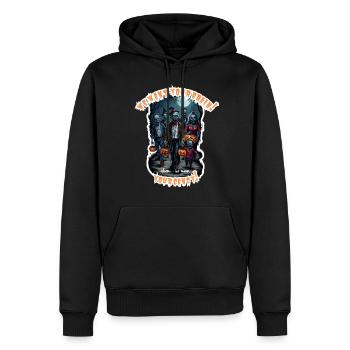 Funny Halloween Zombies Trick-or-Treating Unisex - Men’s Premium Organic Hoodie - black - Front - Nico (187cm)