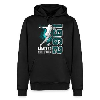 1962 Année de naissance Anniversaire Football - Sweat à capuche Premium bio Homme - noir - Devant - Nico (187cm)