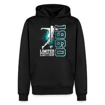 1960 Année de naissance Anniversaire Football - Sweat à capuche Premium bio Homme - noir - Devant - Nico (187cm)