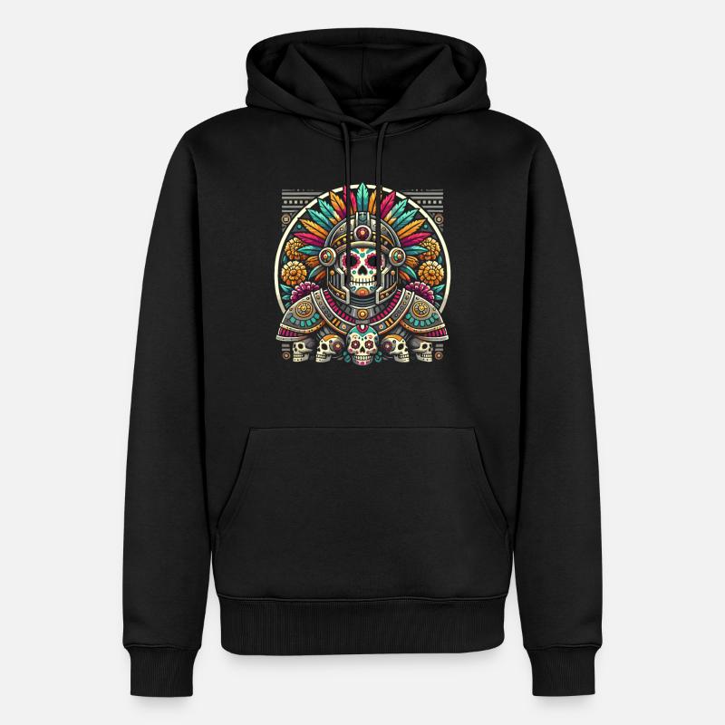 Guerrier aztèque avec traditionnel - Sweat à capuche Premium bio Homme - noir