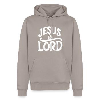 Jesus Is Lord - Men’s Premium Organic Hoodie - taupe - Front - Nico (187cm)