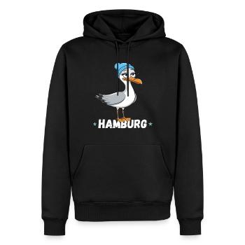 Hambourg Hamburger Seagull Bonnet Mer du Nord Dessin animé - Sweat à capuche Premium bio Homme - noir - Devant - Nico (187cm)