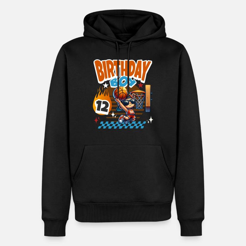 12e anniversaire de basket-ball - Sweat à capuche Premium bio Homme - noir