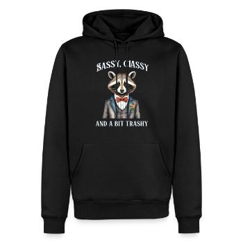 Frech, edel und ein bisschen trashig - Männer Premium Bio Hoodie - Schwarz - Vorne - Nico (187cm)