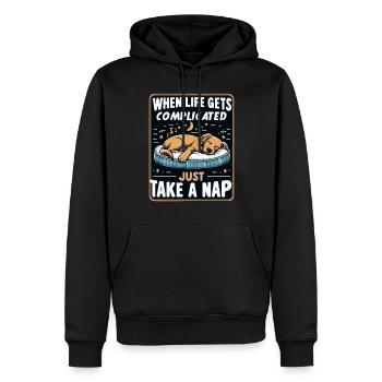 Chien Dormir Relaxant Détente Tenue de Sommeil - Sweat à capuche Premium bio Homme - noir - Devant - Nico (187cm)