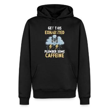 Épuisement, burn-out, surmenage, vie quotidienne du plombier - Sweat à capuche Premium bio Homme - noir - Devant - Nico (187cm)