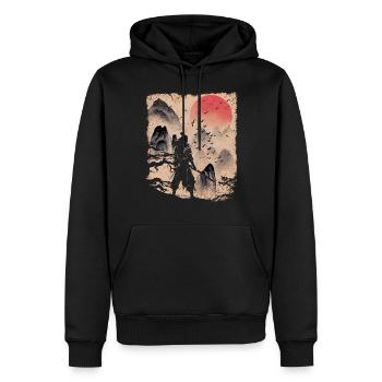 Japon Vintage Samouraï Art Japonais - Sweat à capuche Premium bio Homme - noir - Devant - Nico (187cm)