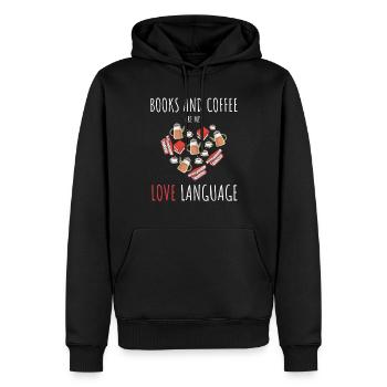 Lire Café - Sweat à capuche Premium bio Homme - noir - Devant - Nico (187cm)