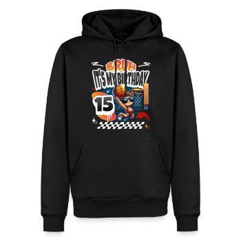 15e anniversaire de basket-ball - Sweat à capuche Premium bio Homme - noir - Devant - Nico (187cm)