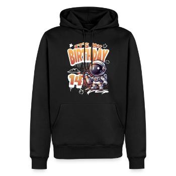 Graffiti astronaute 14e anniversaire - Sweat à capuche Premium bio Homme - noir - Devant - Nico (187cm)