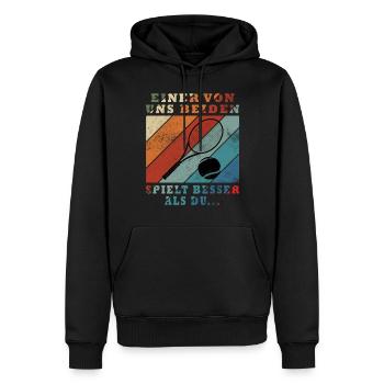 One of us plays tennis better than you - Men’s Premium Organic Hoodie - black - Front - Nico (187cm)