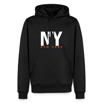 Lettrage de la ville de New York disant mème - Sweat à capuche Premium bio Homme - noir - Devant - Nico (187cm)
