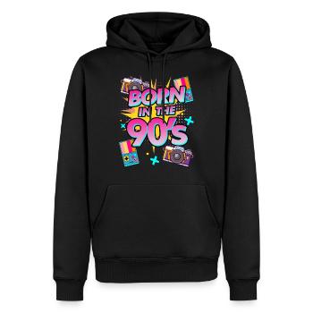 IN DEN 90IGERN GEBOREN - Männer Premium Bio Hoodie - Schwarz - Vorne - Nico (187cm)