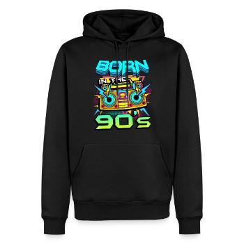 born in the 90s Cassette Tape - Men’s Premium Organic Hoodie - black - Front - Nico (187cm)