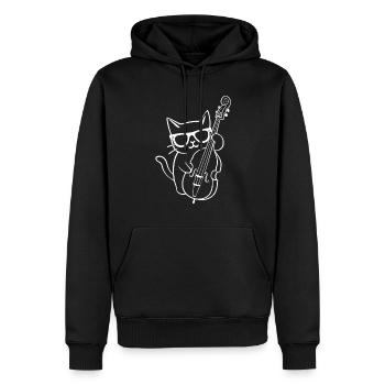 Katze Mit Sonnenbrille Spielt Kontrabass - Männer Premium Bio Hoodie - Schwarz - Vorne - Nico (187cm)