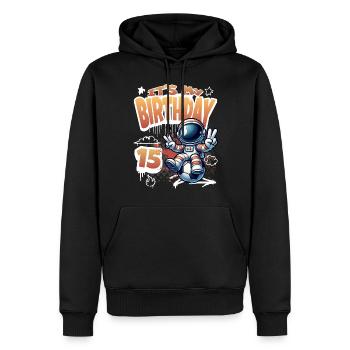 15e anniversaire de l’astronaute de football - Sweat à capuche Premium bio Homme - noir - Devant - Nico (187cm)