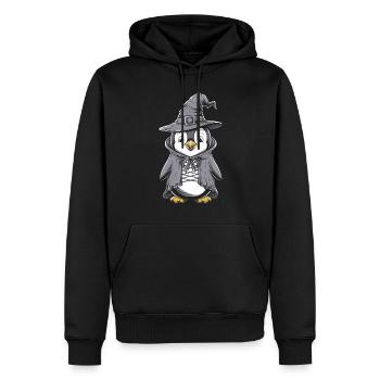 Niedlicher Pinguin im Halloween Hexenkostüm - Männer Premium Bio Hoodie - Schwarz - Vorne - Nico (187cm)