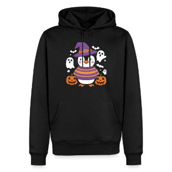 Pinguin Halloween mit Kürbissen und Geistern - Männer Premium Bio Hoodie - Schwarz - Vorne - Nico (187cm)