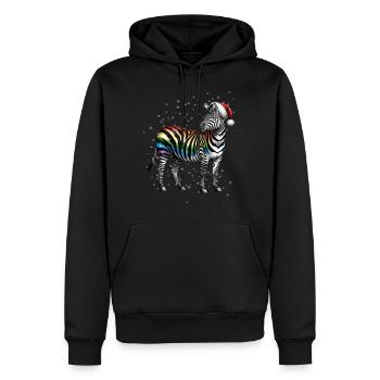 Regenbogen Zebra mit Santa Mütze - Männer Premium Bio Hoodie - Schwarz - Vorne - Nico (187cm)