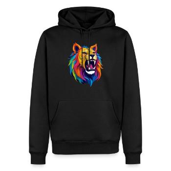 Lion, félin, lionne, dessin de lion - Sweat à capuche Premium bio Homme - noir - Devant - Nico (187cm)