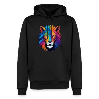 Lion, félin, lionne, dessin de lion - Sweat à capuche Premium bio Homme - noir - Devant - Nico (187cm)