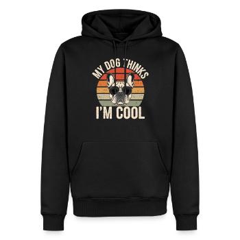 Bouledogue français Mon chien pense que je suis cool - Sweat à capuche Premium bio Homme - noir - Devant - Nico (187cm)