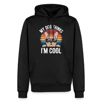Bouledogue français Mon chien pense que je suis cool - Sweat à capuche Premium bio Homme - noir - Devant - Nico (187cm)